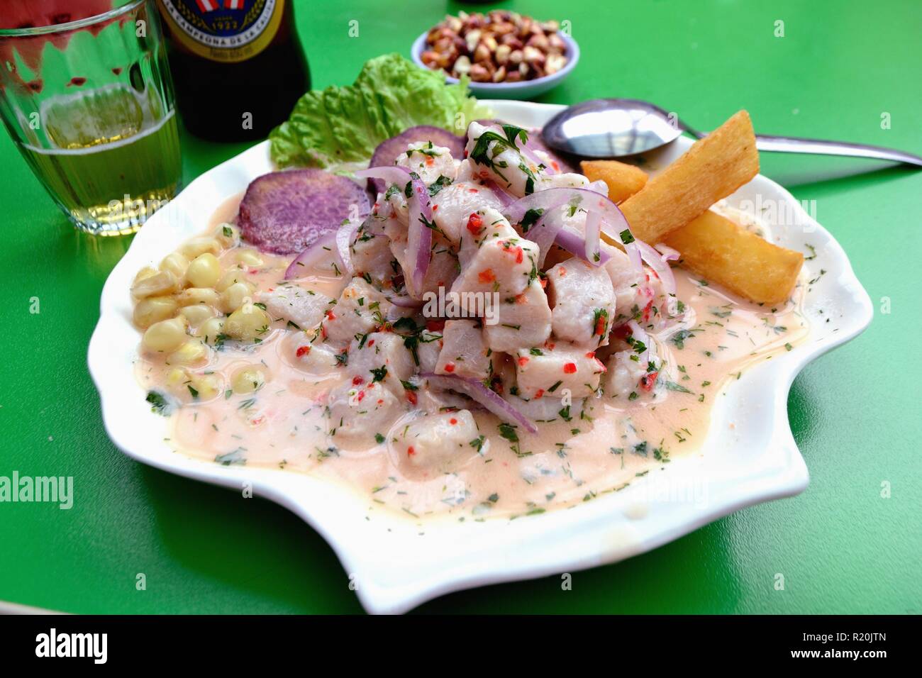 Ceviche - Restaurant - Market in HUARAZ. Department of Ancash.PERU                     Stock Photo