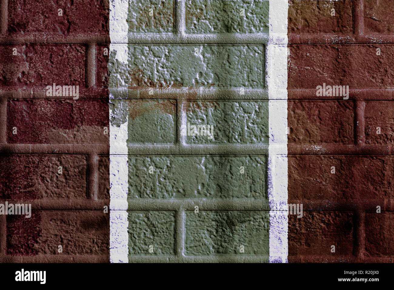 Bricks surface of wall, painted vertical lines in brown and grey colors. Graphic grunge texture
