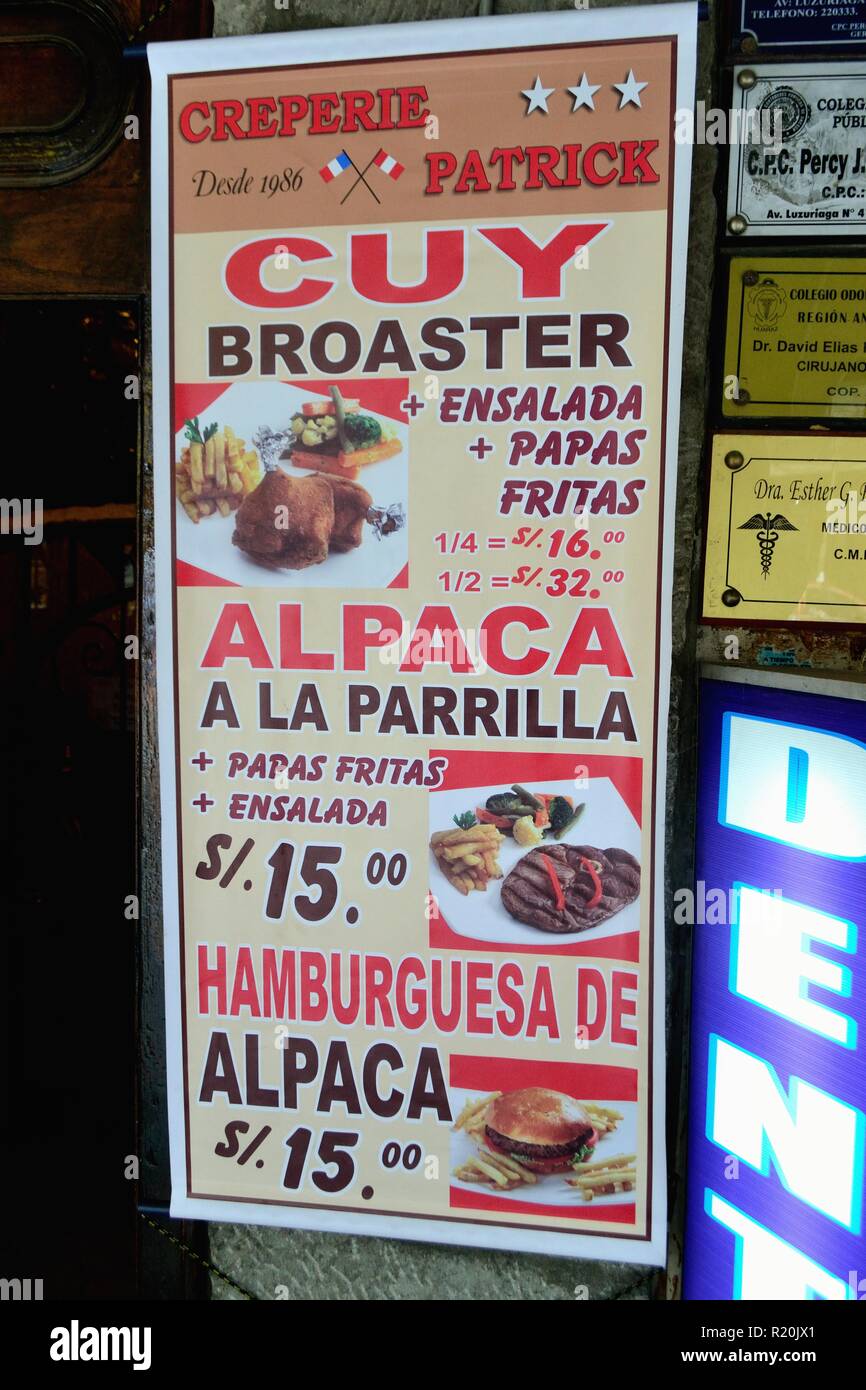 Restaurant in HUARAZ. Department of Ancash.PERU                     Stock Photo