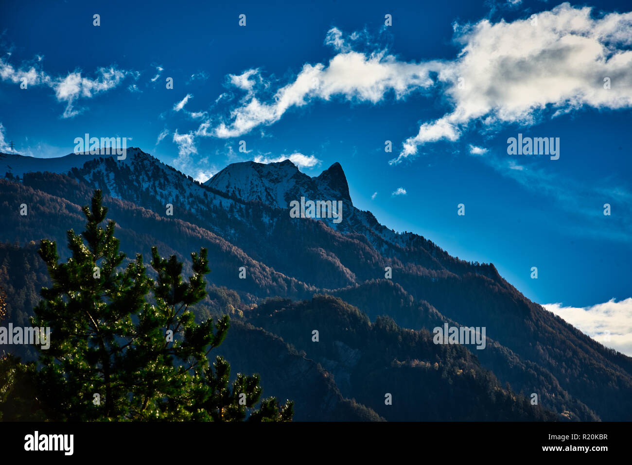 Switzerland Mountains Winter Landscape Stock Photo