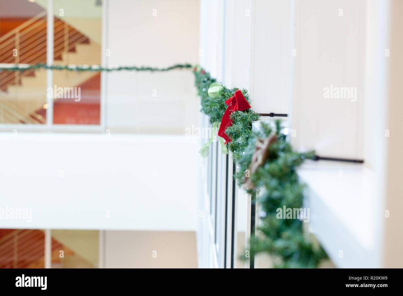 Holiday Decorations Hanging In Office Building Stock Photo