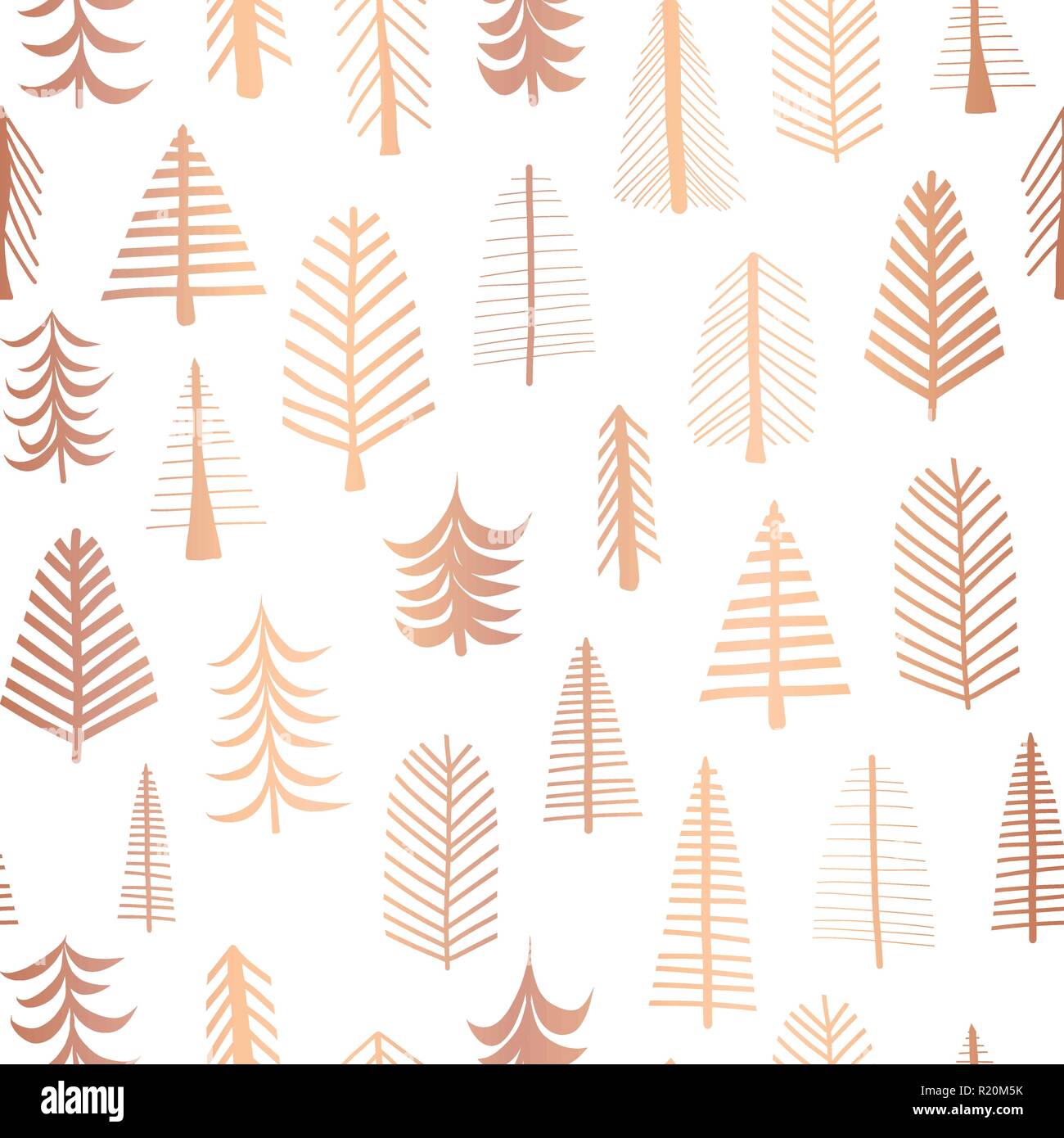 Seamless Christmas trees copper foil vector pattern backdrop. Metallic ...