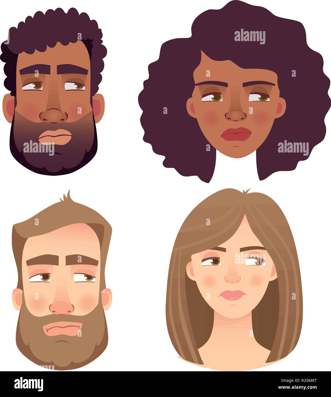 Face of man and woman. Emotions of woman face. Facial expression men vector illustration Stock Vector