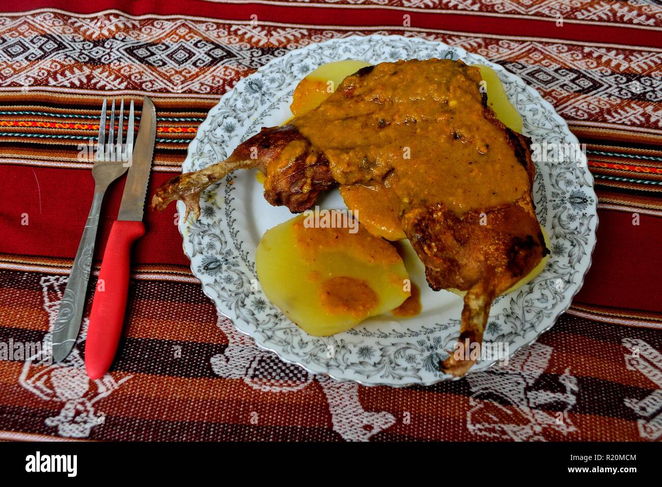 Cuy -Restaurant in HUARAZ. Department of Ancash.PERU                     Stock Photo