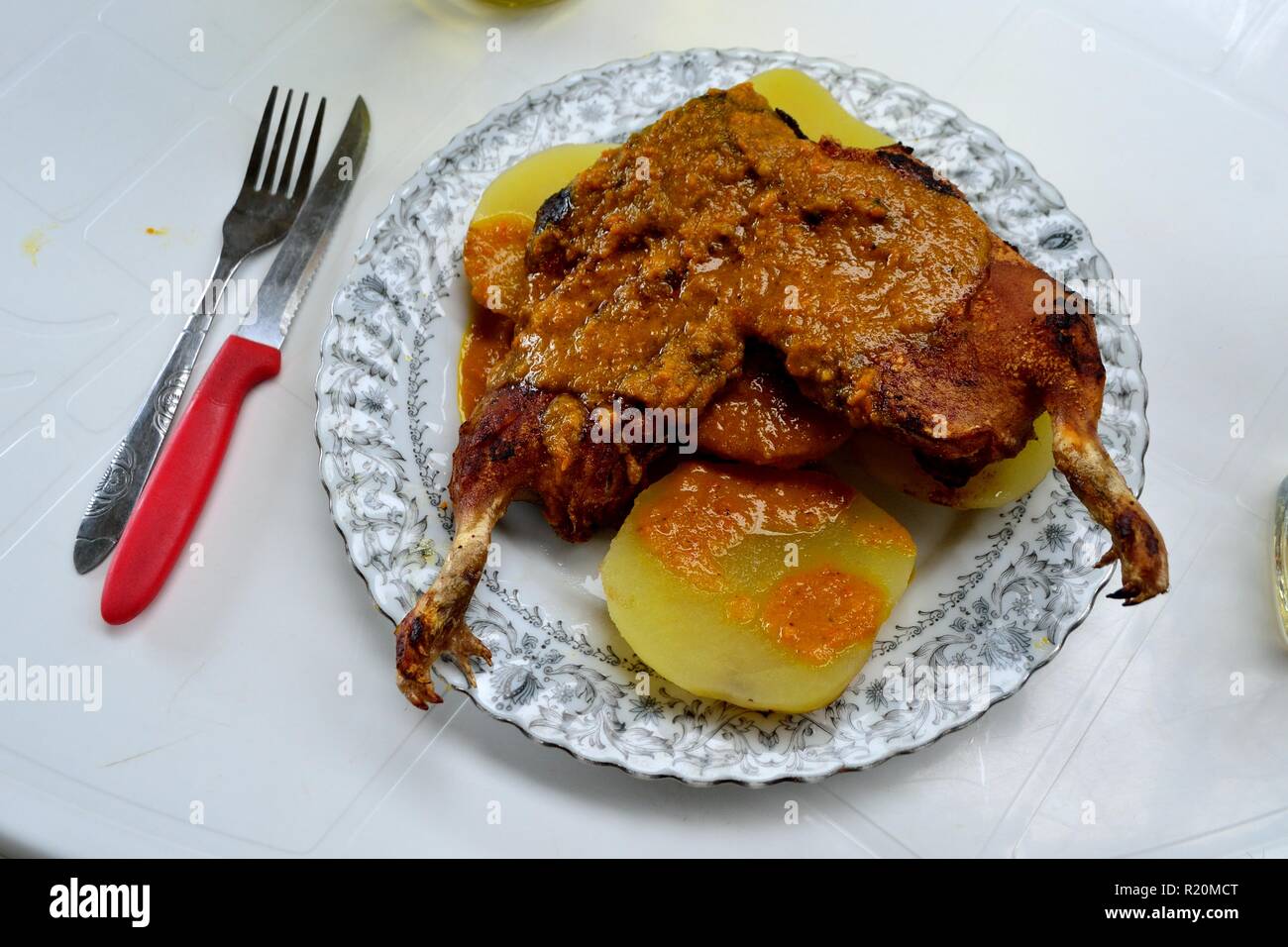 Cuy -Restaurant in HUARAZ. Department of Ancash.PERU                     Stock Photo