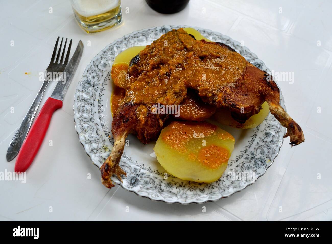 Cuy -Restaurant in HUARAZ. Department of Ancash.PERU                     Stock Photo