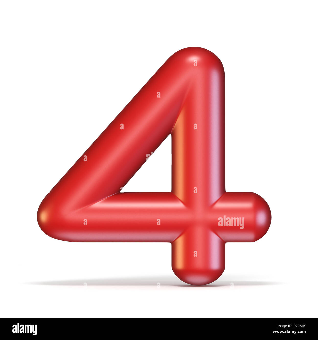 Red glossy font Number 4 FOUR 3D rendering illustration isolated on white background Stock Photo