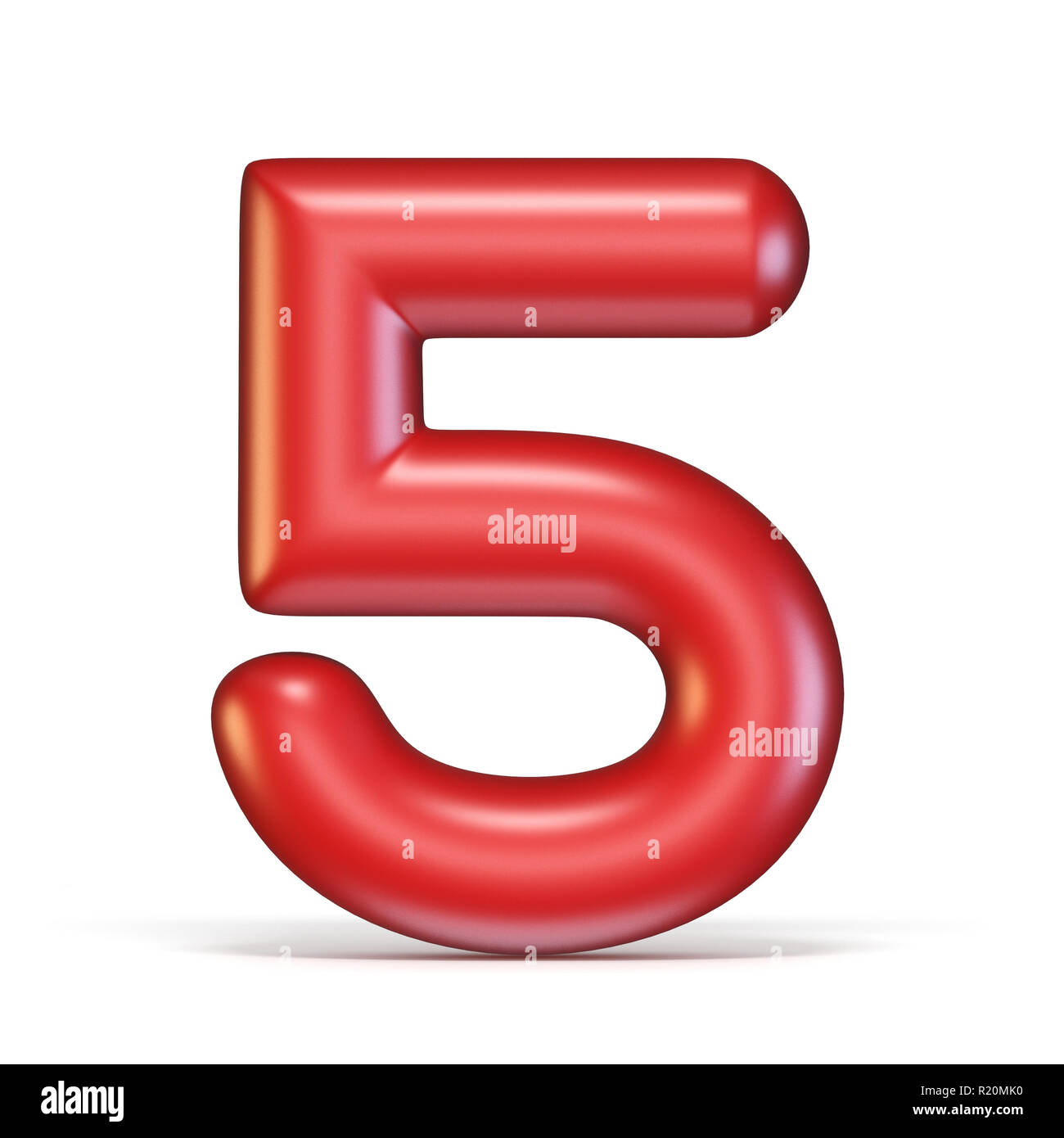 Red glossy font Number 5 FIVE 3D rendering illustration isolated on white background Stock Photo