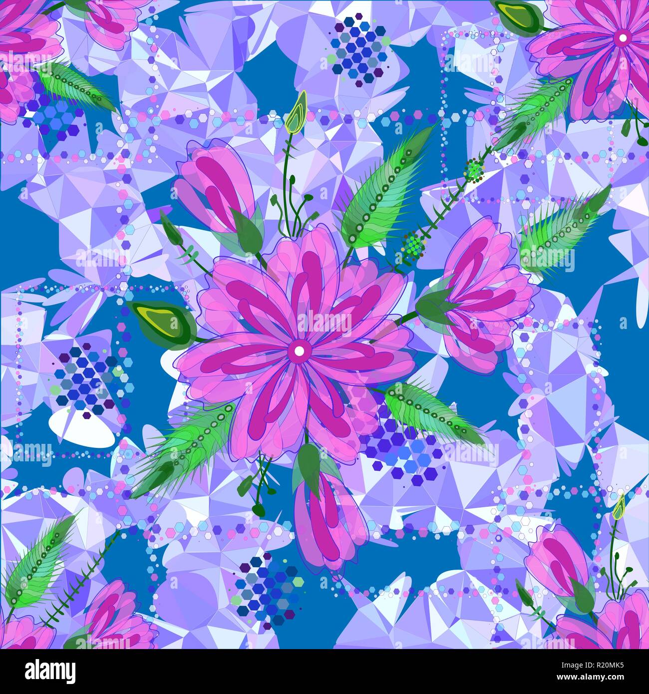 Amazing floral pattern with bright colorful flowers and leaves on a ...