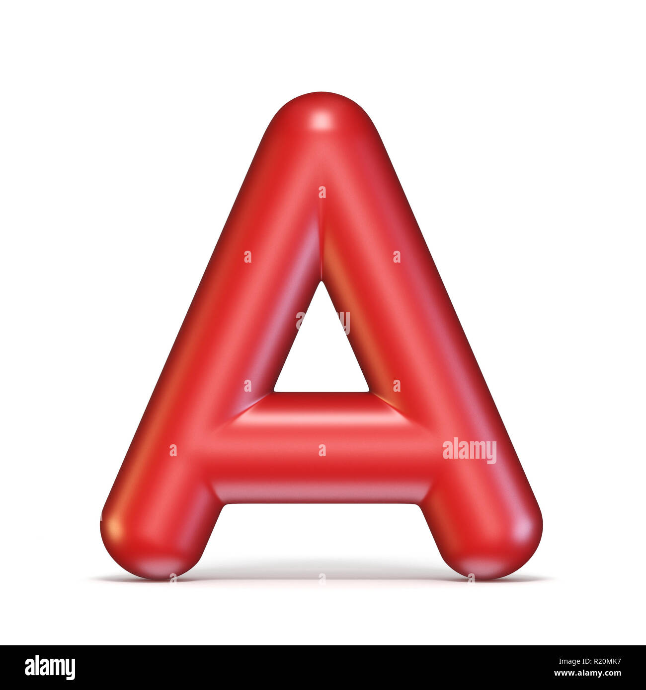 Red glossy font Letter A 3D rendering illustration isolated on white background Stock Photo