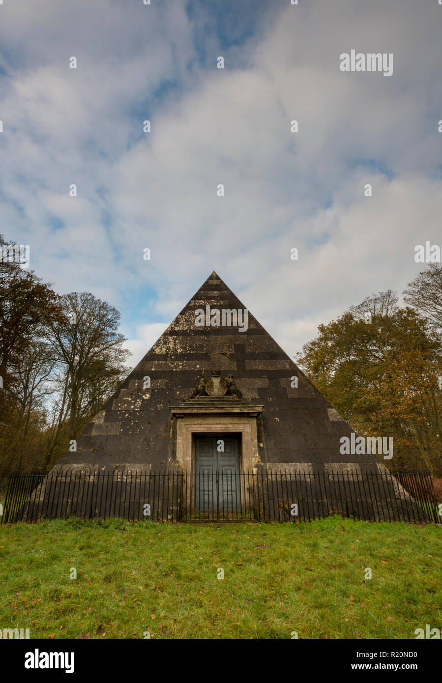 the mausoleum at blickling hall in the great wood at blickling estate for the 2nd earl of buckingham. tomb or mausoleum at blickling, norfolk. Stock Photo