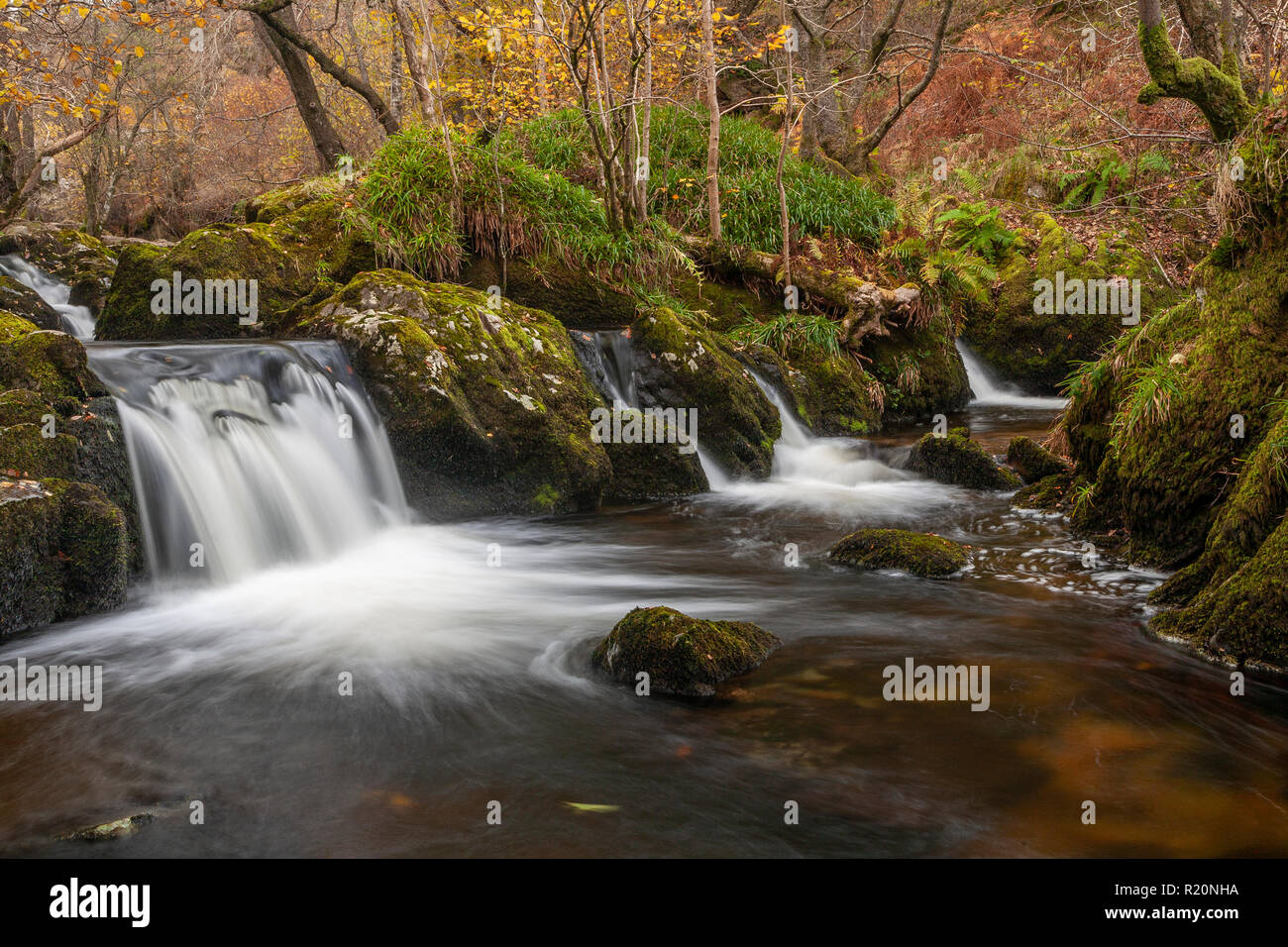 Waterfall in a rocky stream at Aira Force in the Lake District, England Stock Photo