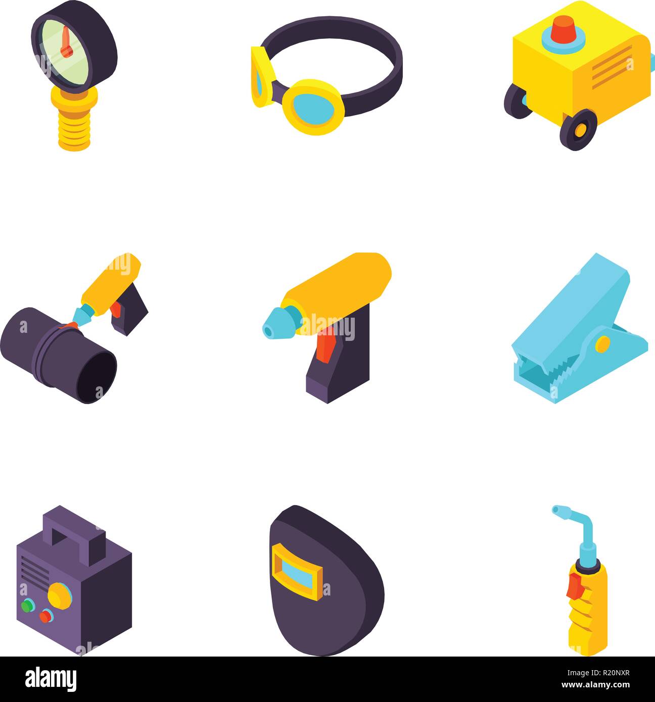 Building object icons set, isometric style Stock Vector