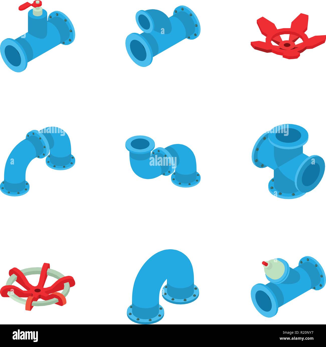 Heating main icons set, isometric style Stock Vector