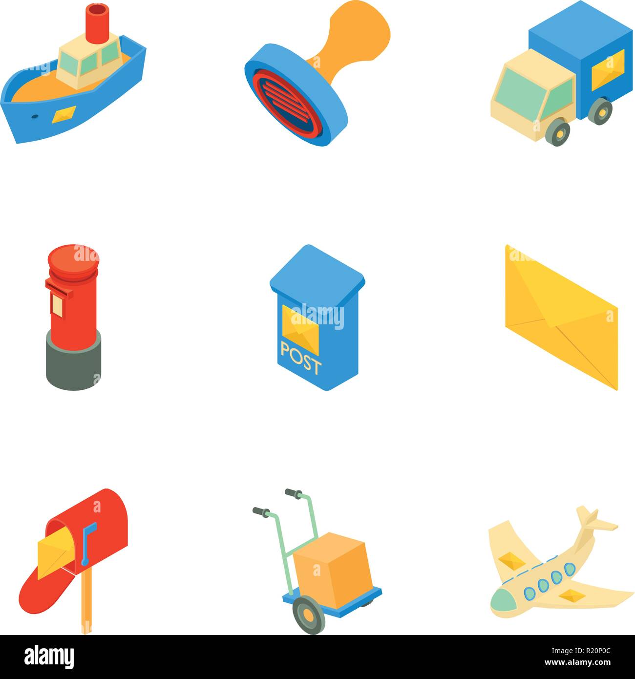 Postal delivery icons set, isometric style Stock Vector
