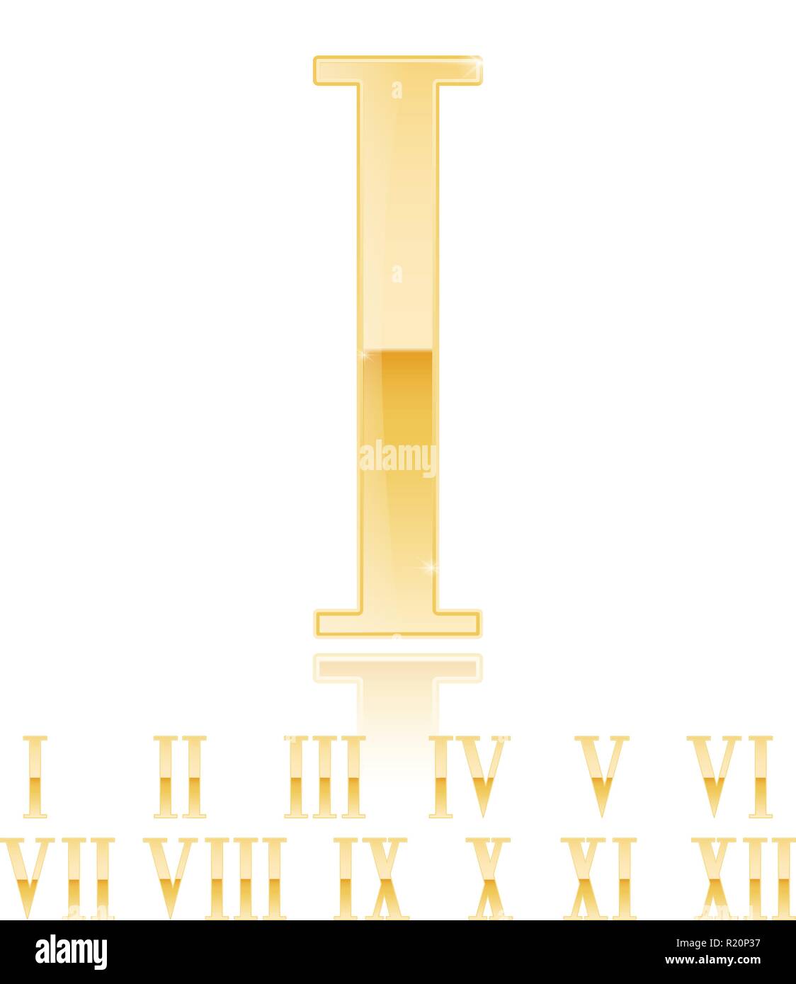 Roman numeral One - First. Golden 3d sign Stock Vector