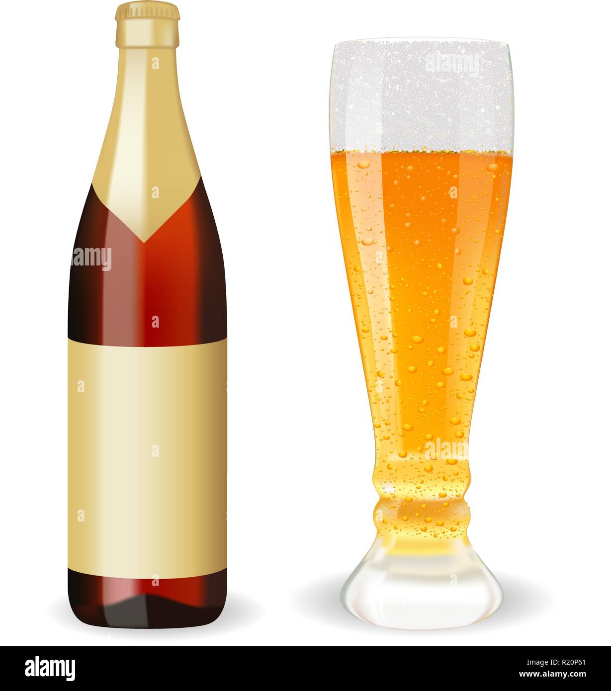 Beer bottle and full glass Stock Vector