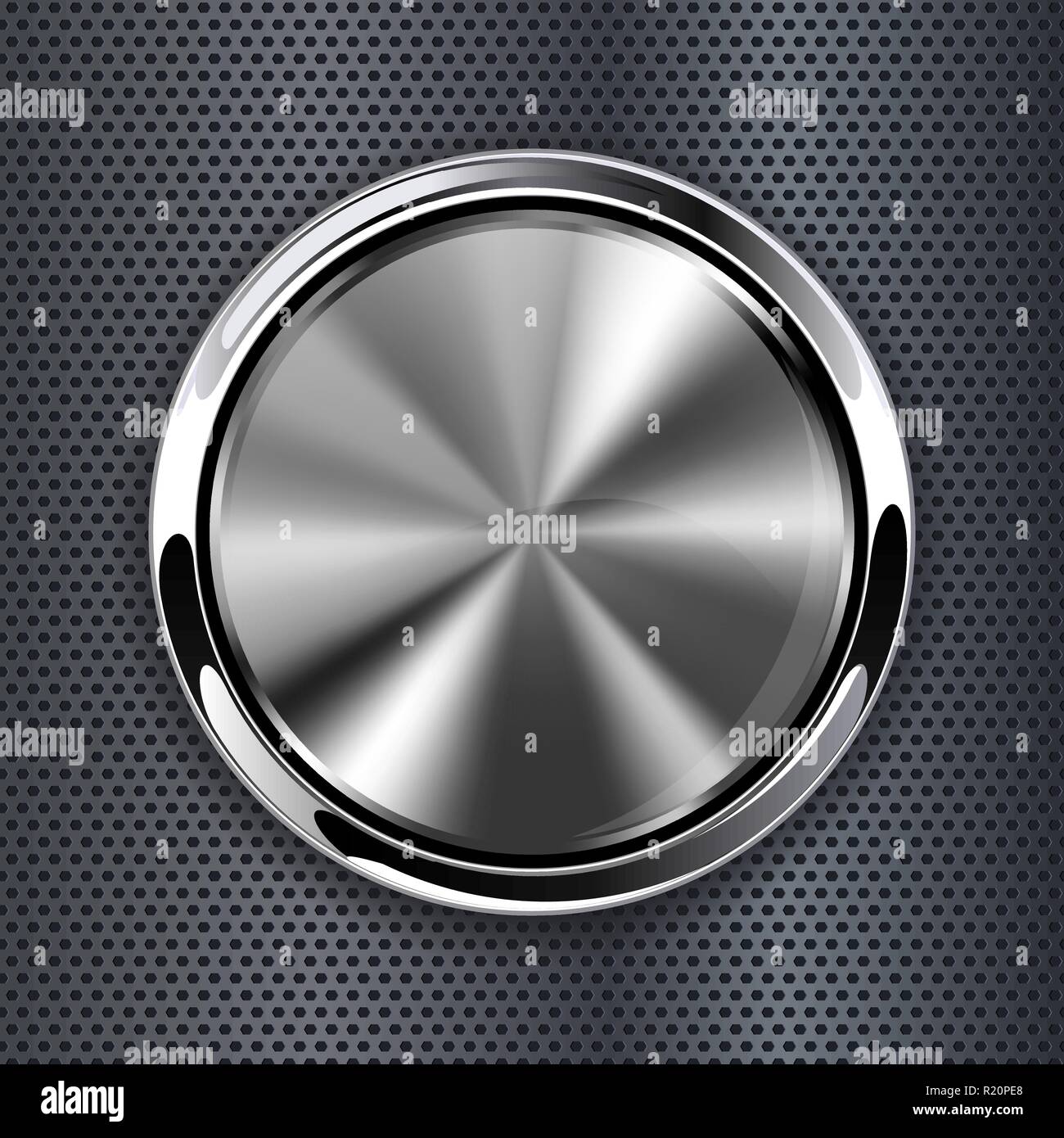 Brushed metal 3d button on perforated background Stock Vector Image ...