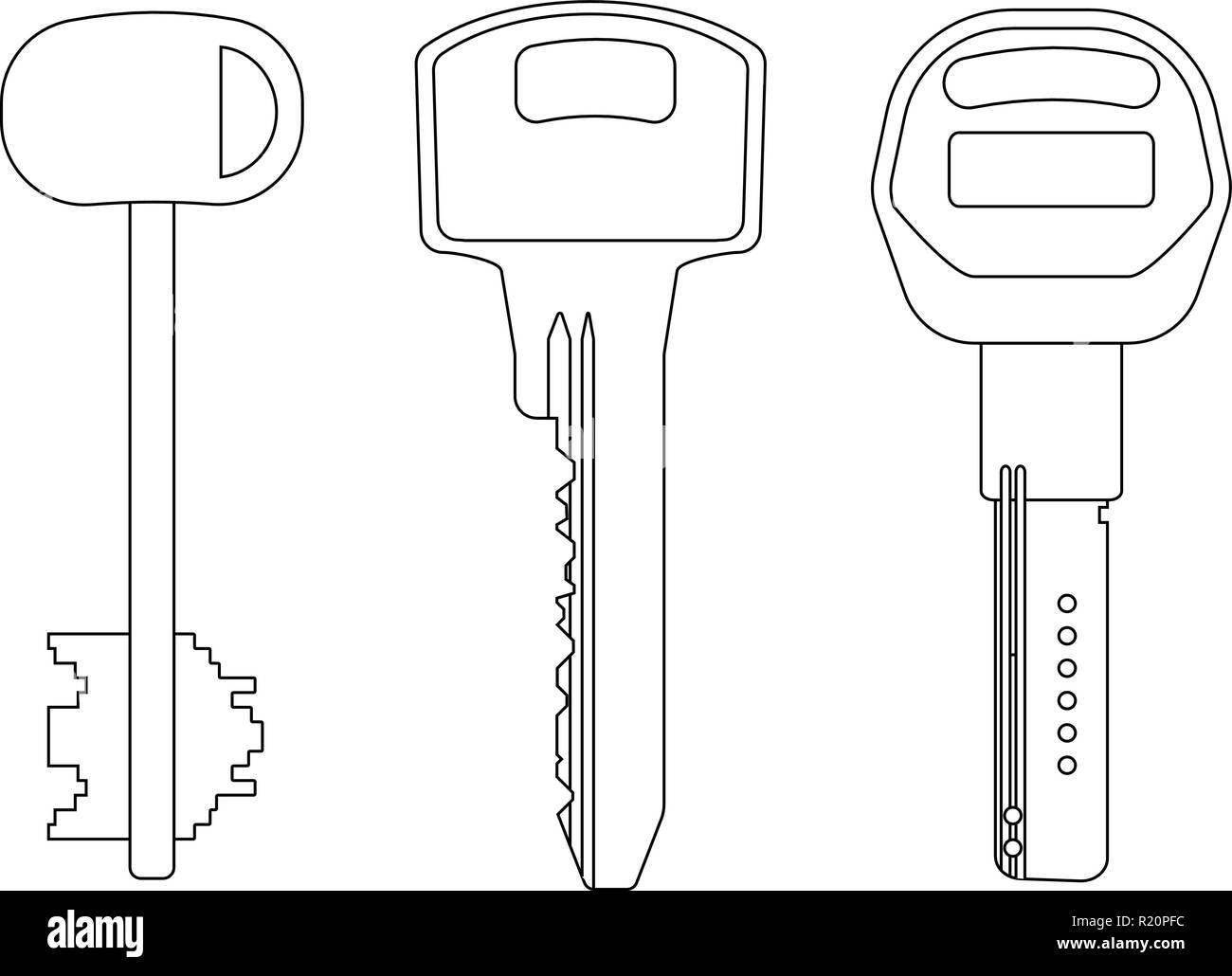 Keys. Outline icons Stock Vector
