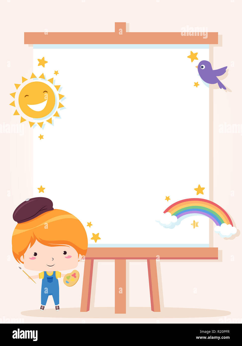 Colorful Background Illustration Featuring a Cute Little Boy in