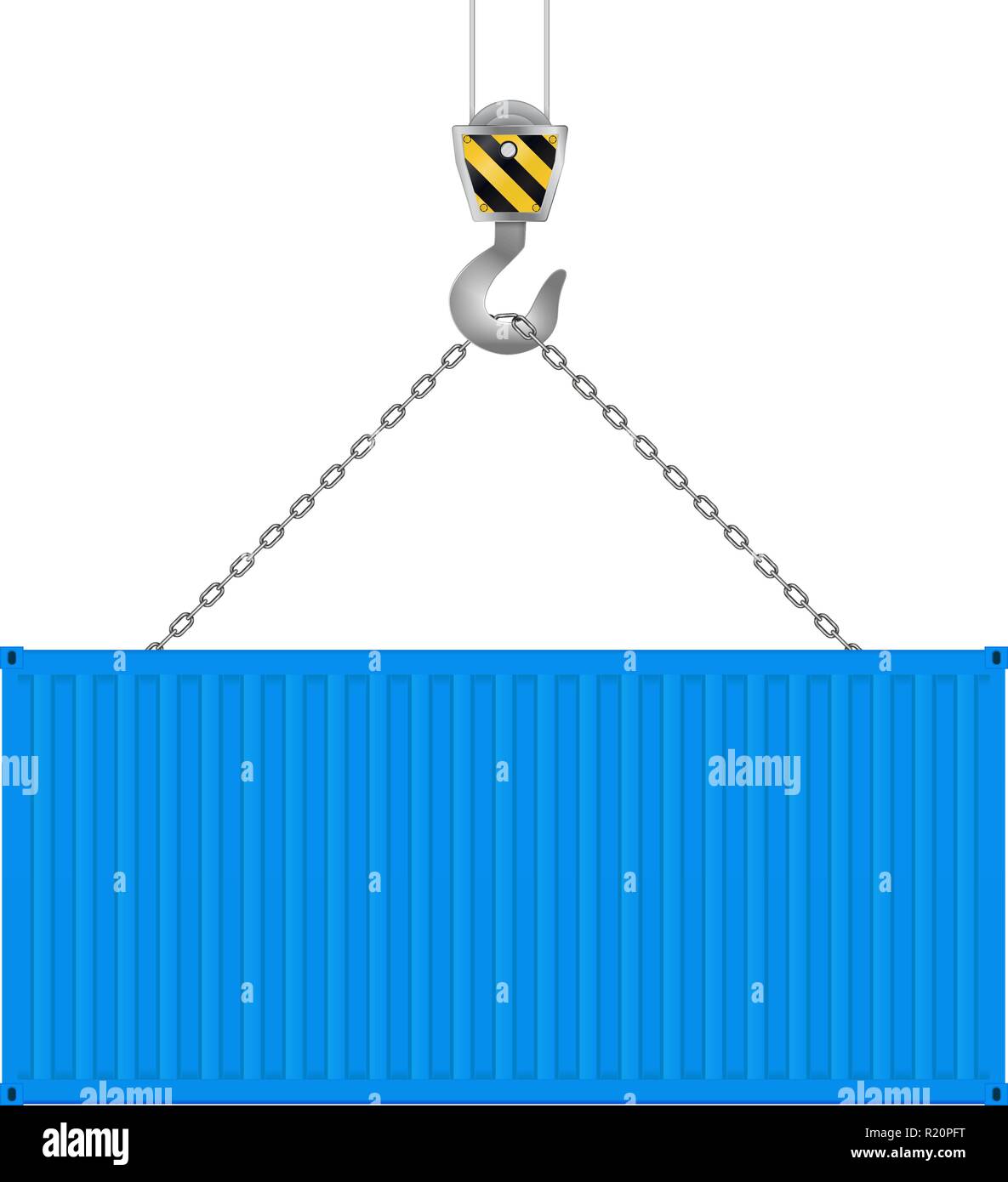 Blue shipping container on a crane hook Stock Vector
