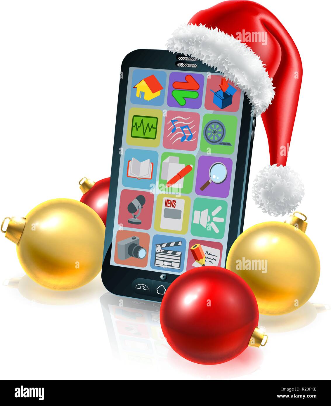 Christmas Mobile Phone in Santa Hat Stock Vector