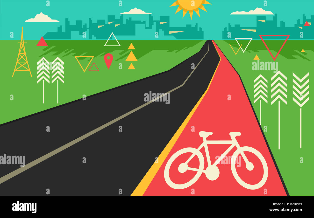 Illustration of a Bike Lane in an Abstract Geometric Design Stock Photo