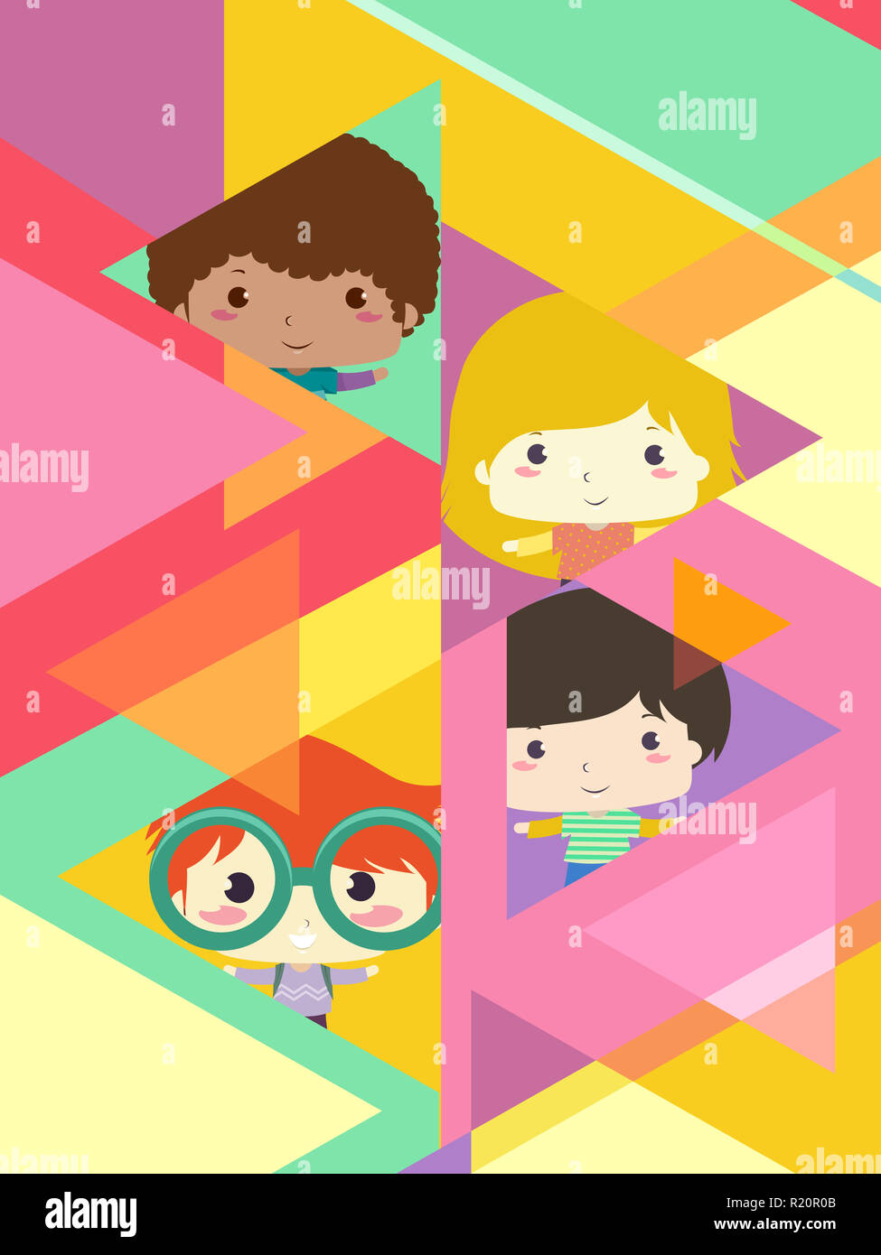 Background Illustration of Kids Inside Triangles Design Stock Photo - Alamy