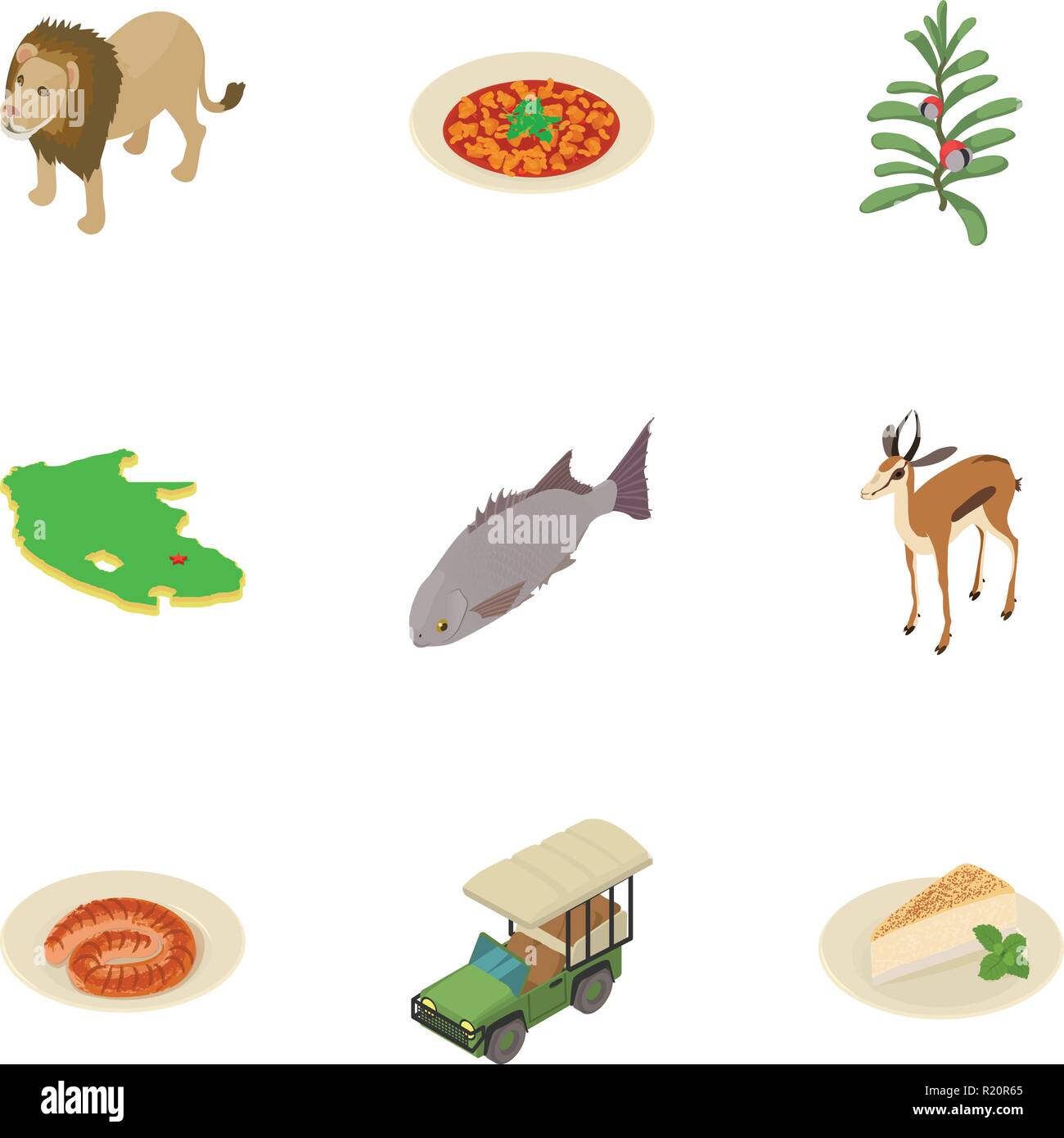 Safari icons set, isometric style Stock Vector