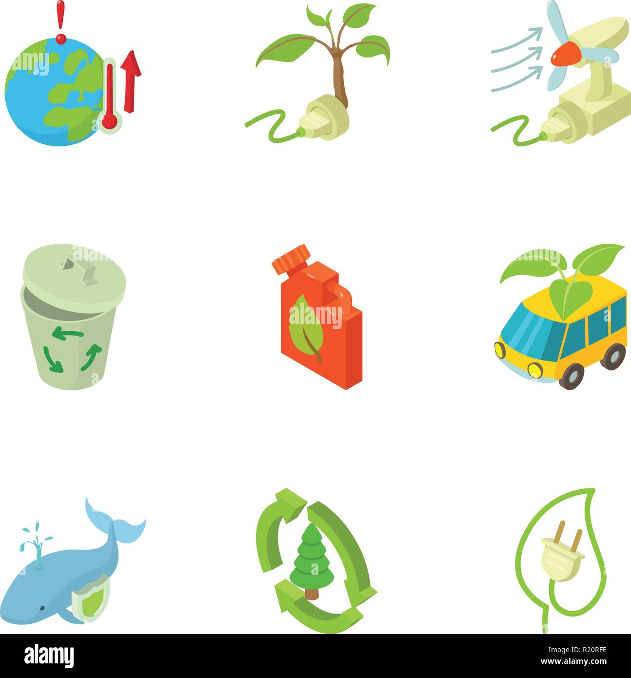 Eco evacuation icons set, isometric style Stock Vector