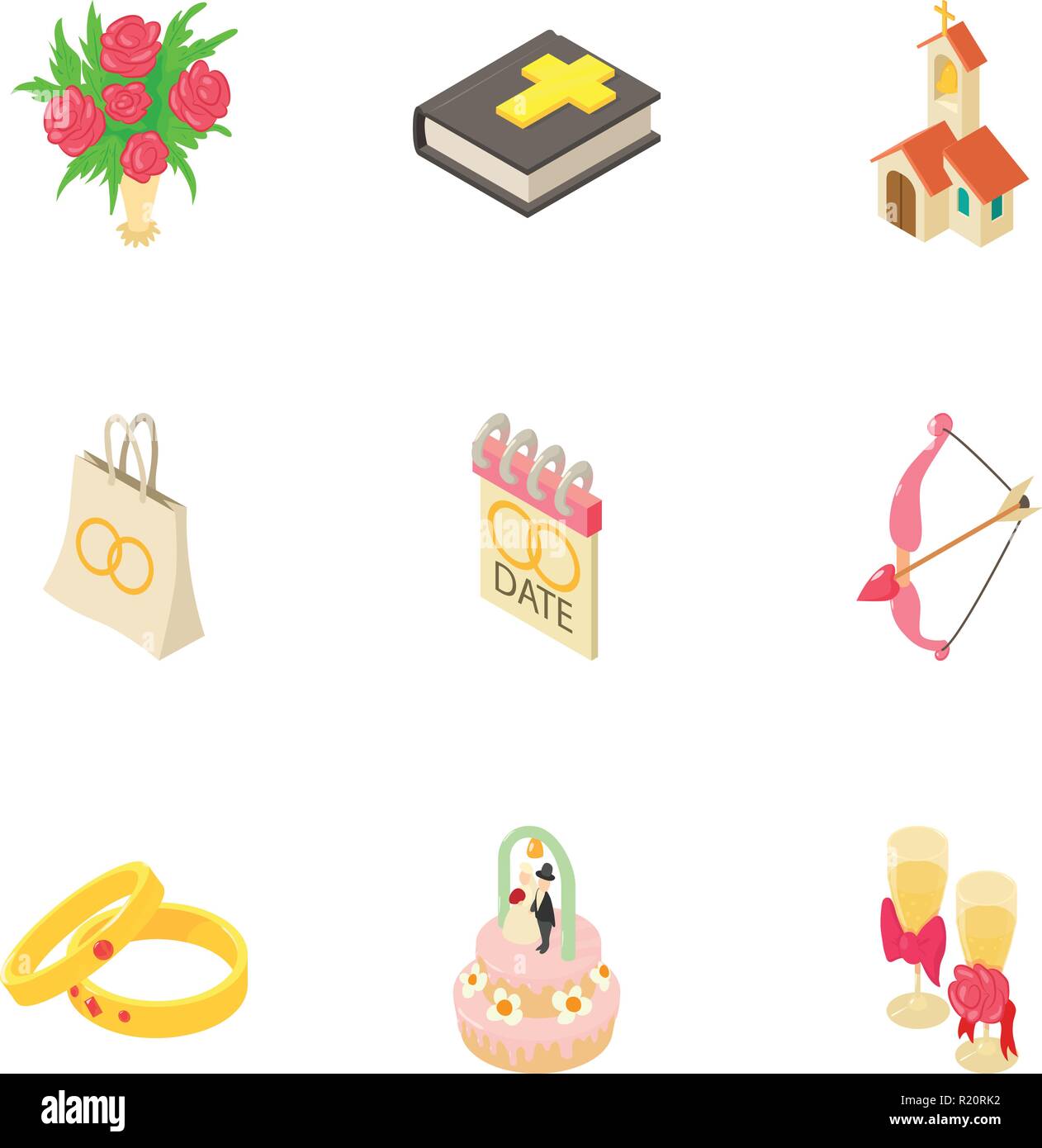 Wedding day icons set, isometric style Stock Vector