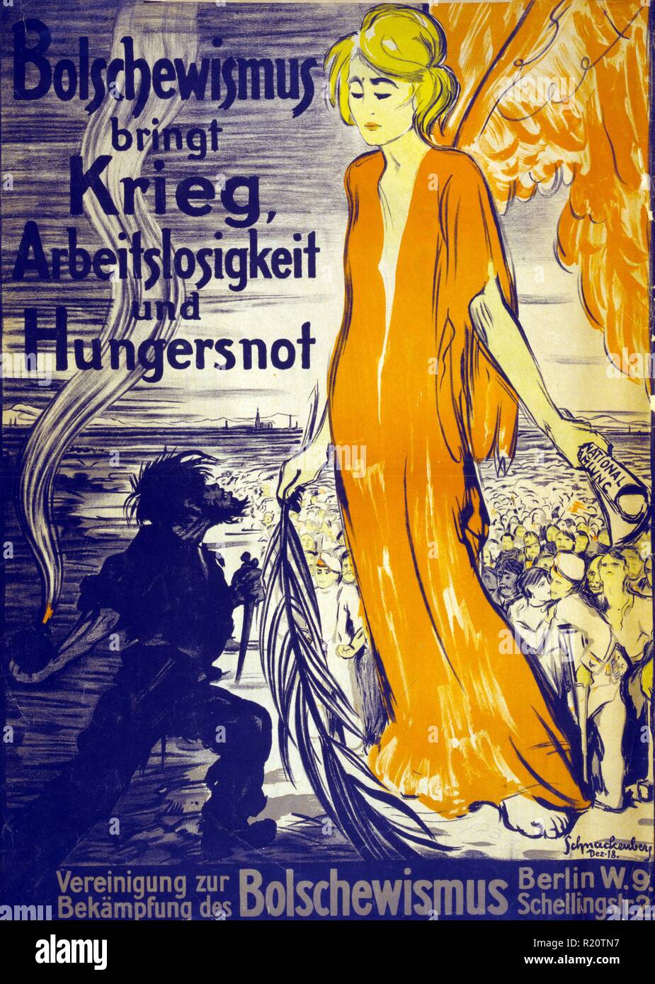 1920 German, anti-bolshevik, (communist) poster depicting bolshevism as a harbinger of famine Stock Photo