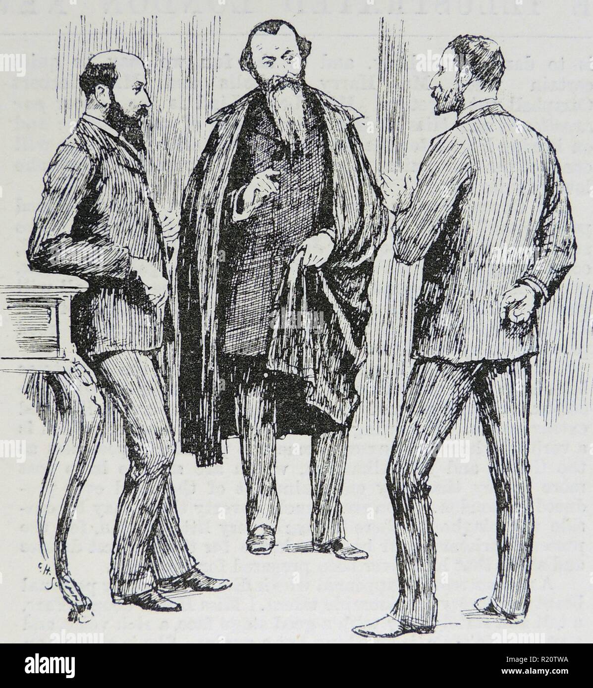Personal physicians to Crown Prince Frederick of Prussia (1831-1888). Doctors Braumann, Dettweiler and Krause in San Remo discussing the Prince's illness - cancer of the larynx - December 1887. Stock Photo