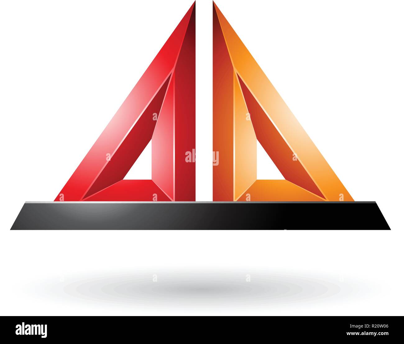 Vector Illustration of Red and Orange 3d Pyramidical Embossed Shape isolated on a White Background Stock Vector