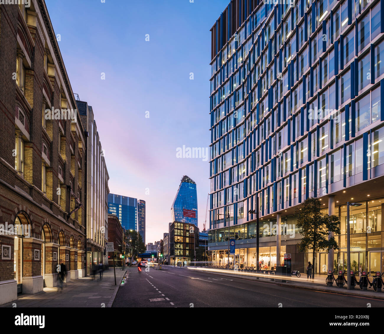 Exterior of Blue Fin Building at dusk, Southwark Street, London, UK Stock Photo