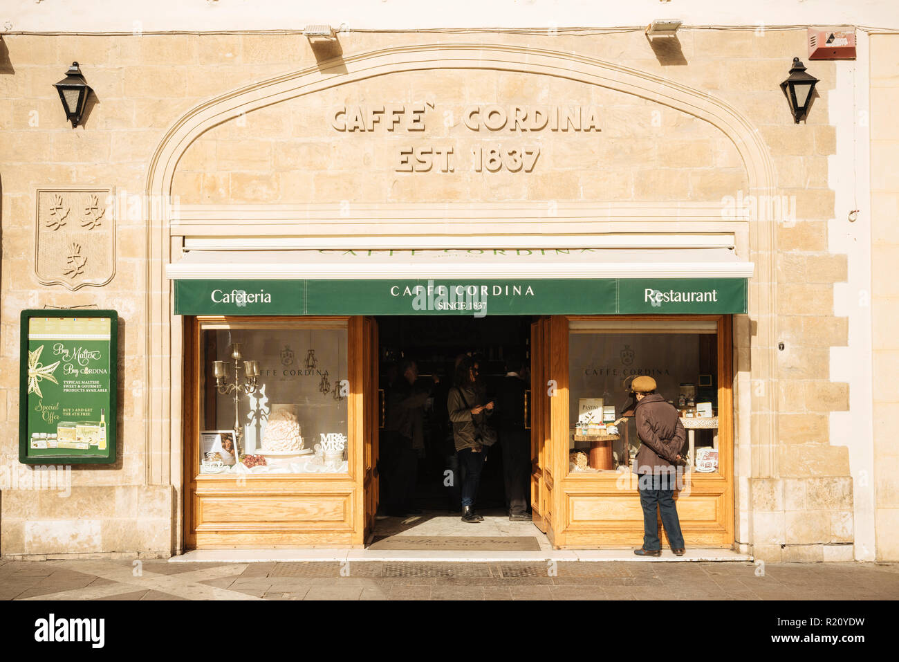 Exterior of Cafe Cordina, Valletta, Malta Stock Photo