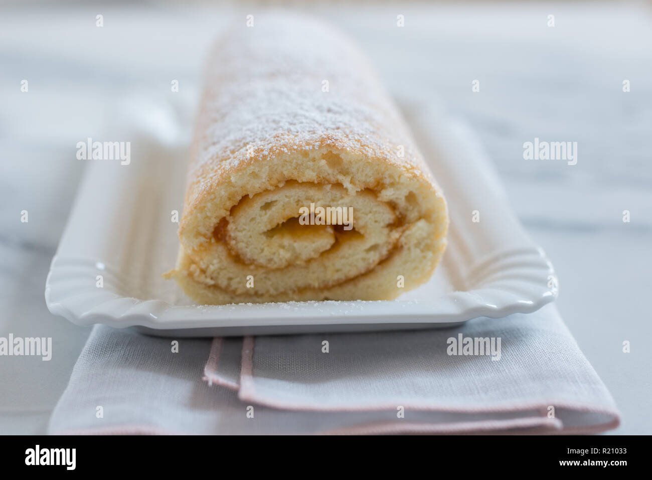 Home made Swiss roll cake Stock Photo Alamy