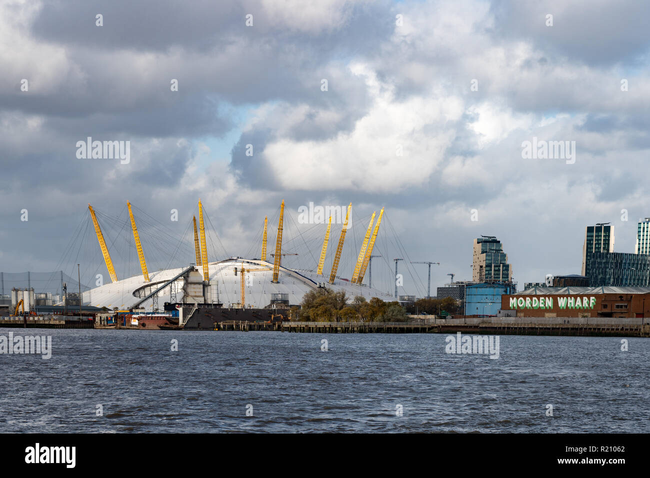The O2 Arena. From the Open City Thames Architecture Tour East. Photo date: Saturday, November 10, 2018. Photo: Roger Garfield/Alamy Stock Photo