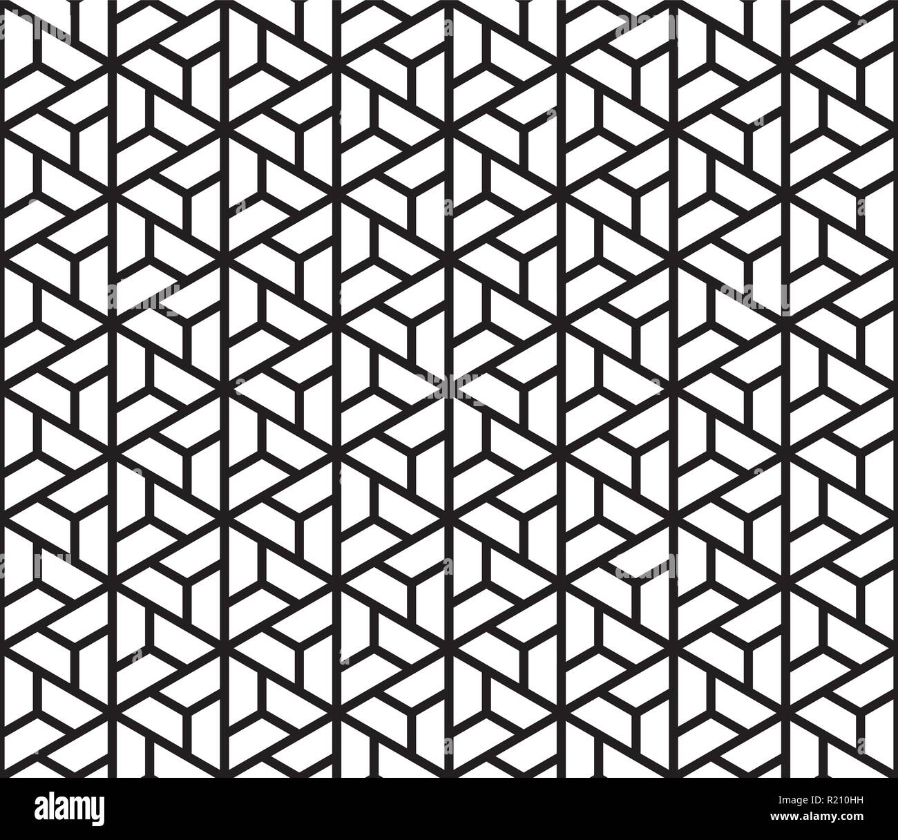 Seamless pattern based on Kumiko ornament .Black and white silhouette ...