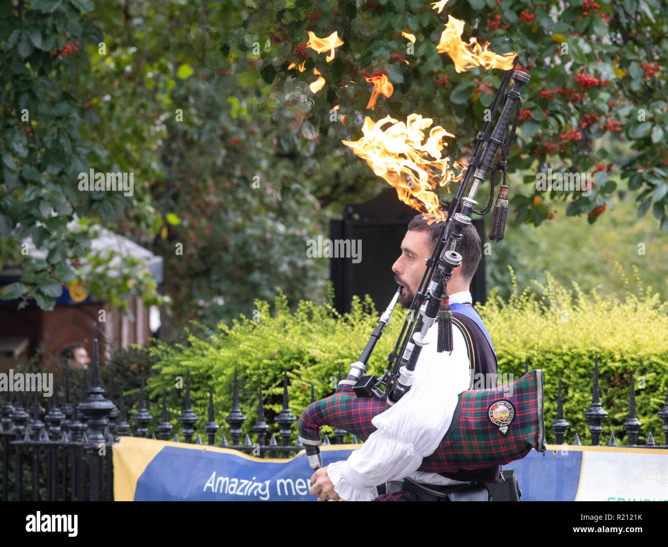 Bagpipe busker in Edinburgh Scotland Stock Photo Alamy
