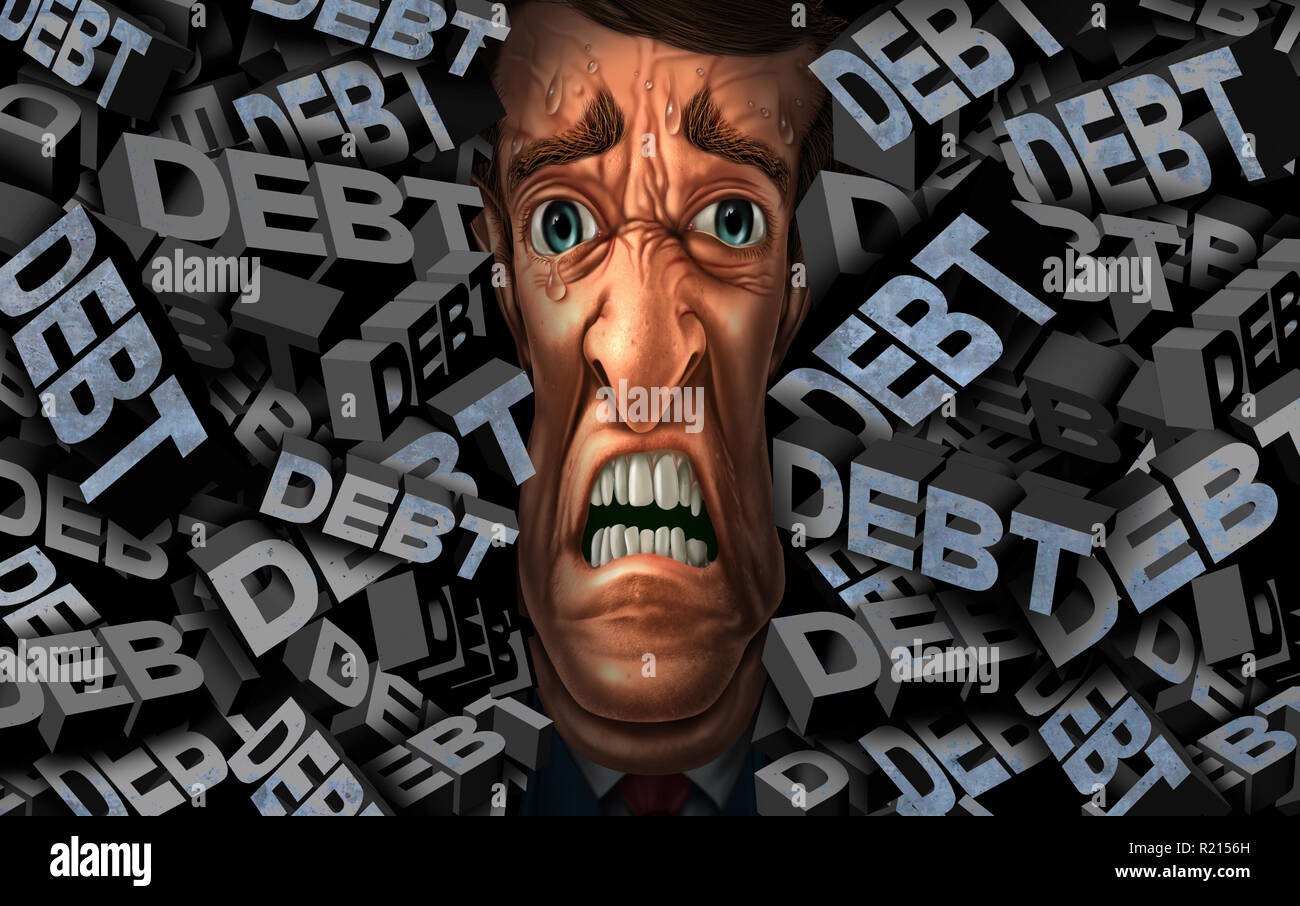 Financial debt stress and money management problems as a person with budget credit pressure as a business concept with 3D illustration elements. Stock Photo