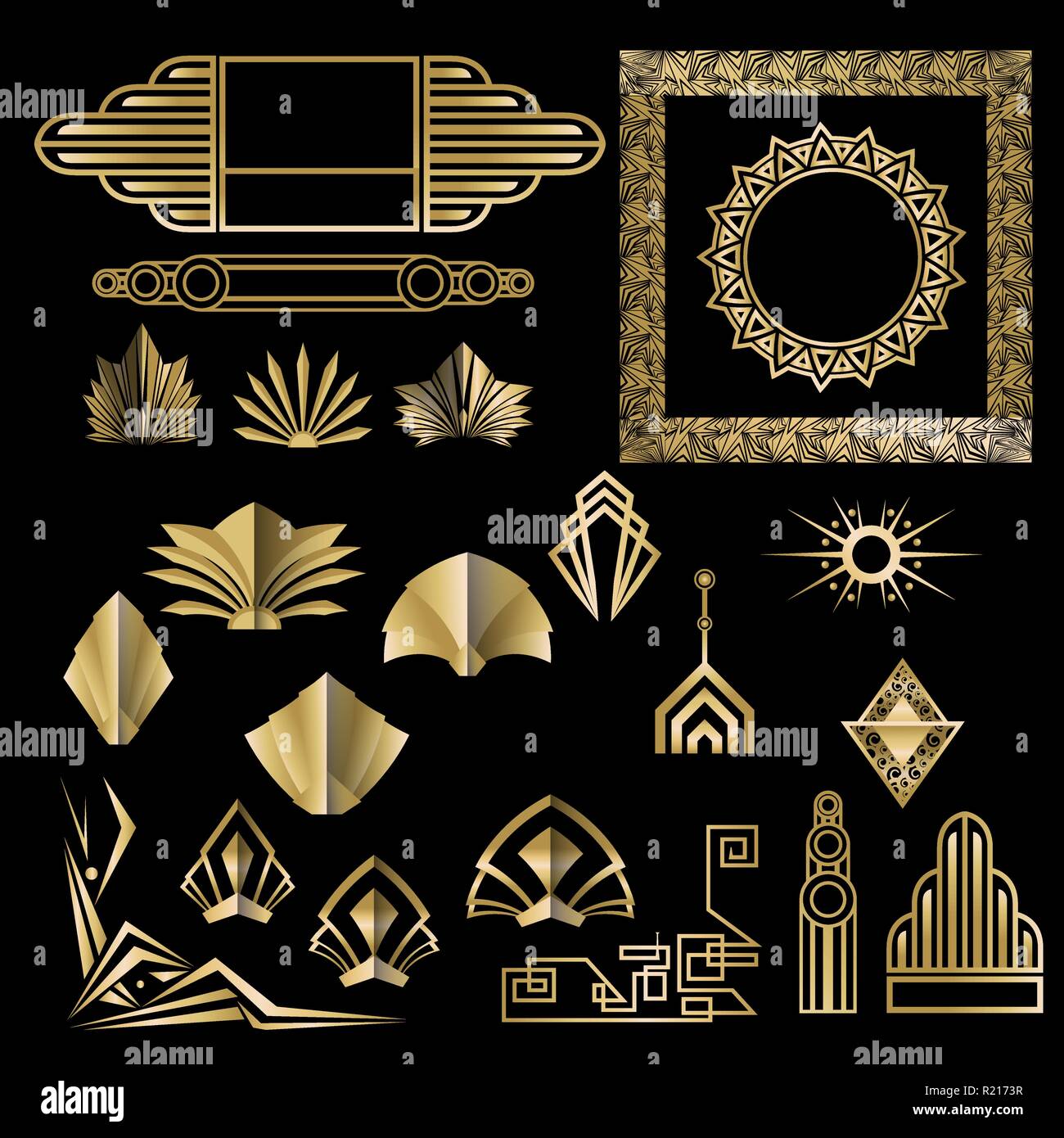 Art Deco , Art Nuevo geometric elements, frames triangles, circles. DIY set  of frames. Great Gatsby, party golden frame Stock Vector Image & Art - Alamy