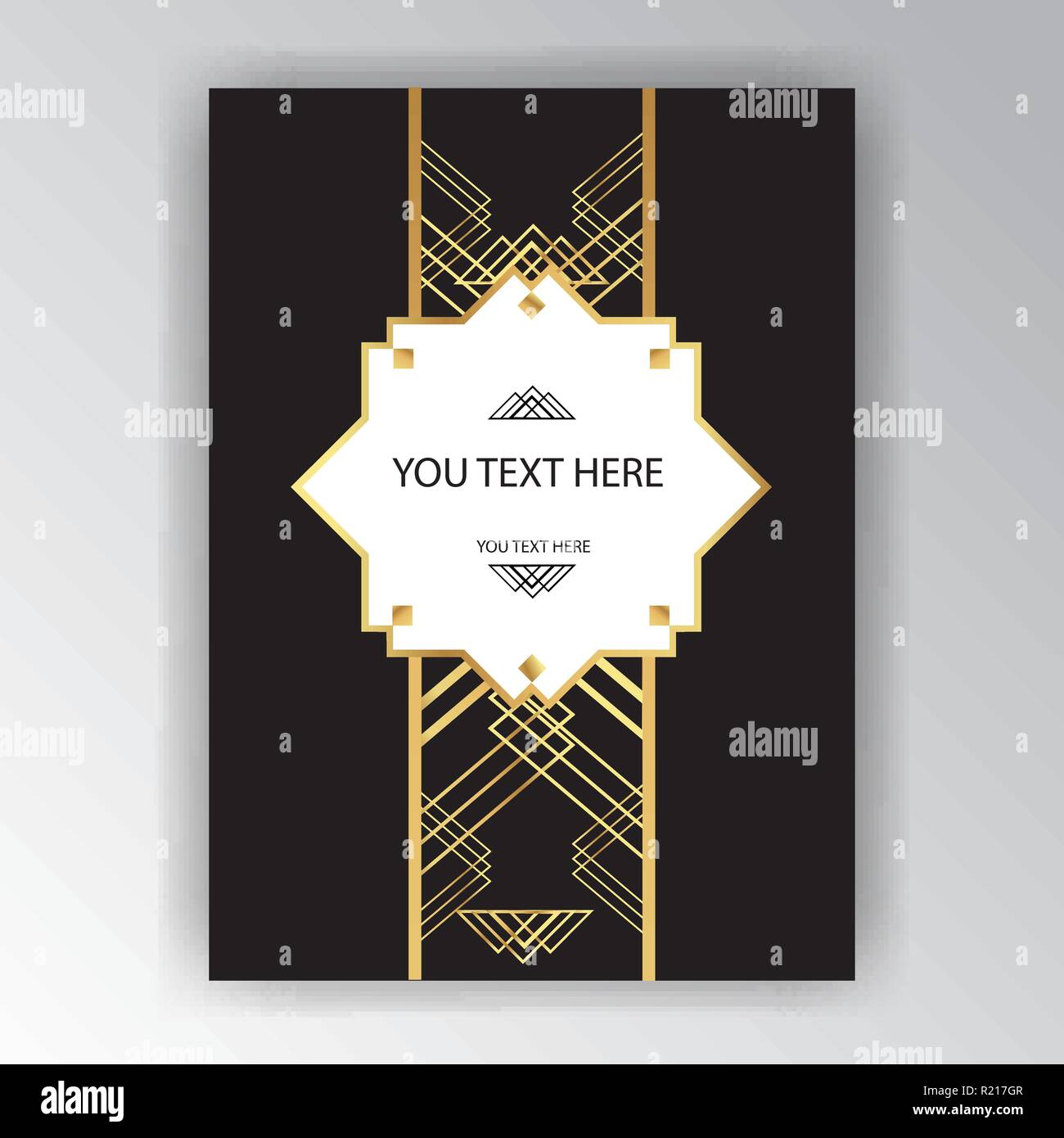 Modern golden black page background for print and web art deco , art novo page template. Line art geometric elegant pattern. Stock Vector