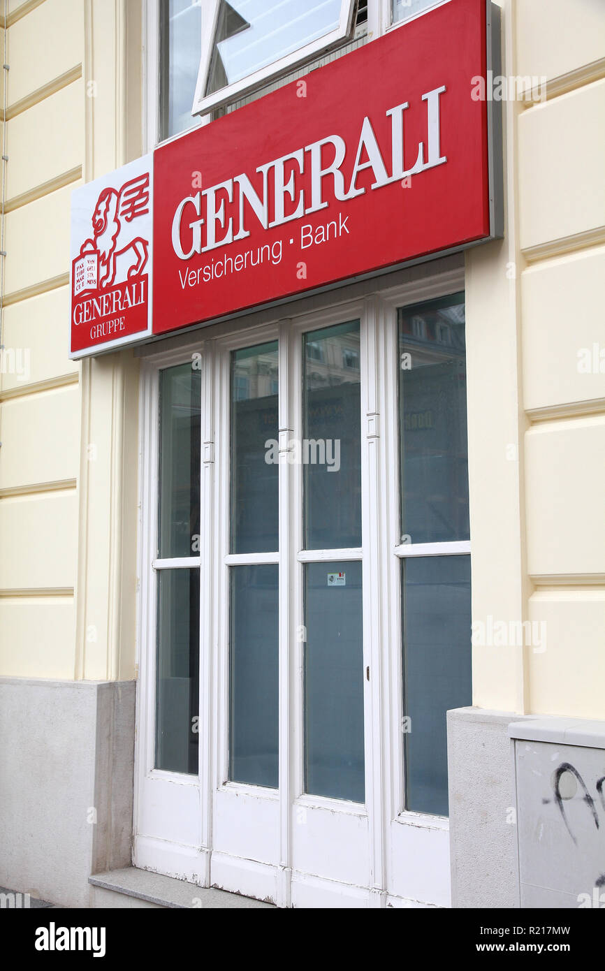 VIENNA - SEPTEMBER 7: Generali Bank branch on September 7, 2011 in Vienna. Generali is a bank and insurance group founded in 1831. It employs 85,370 p Stock Photo