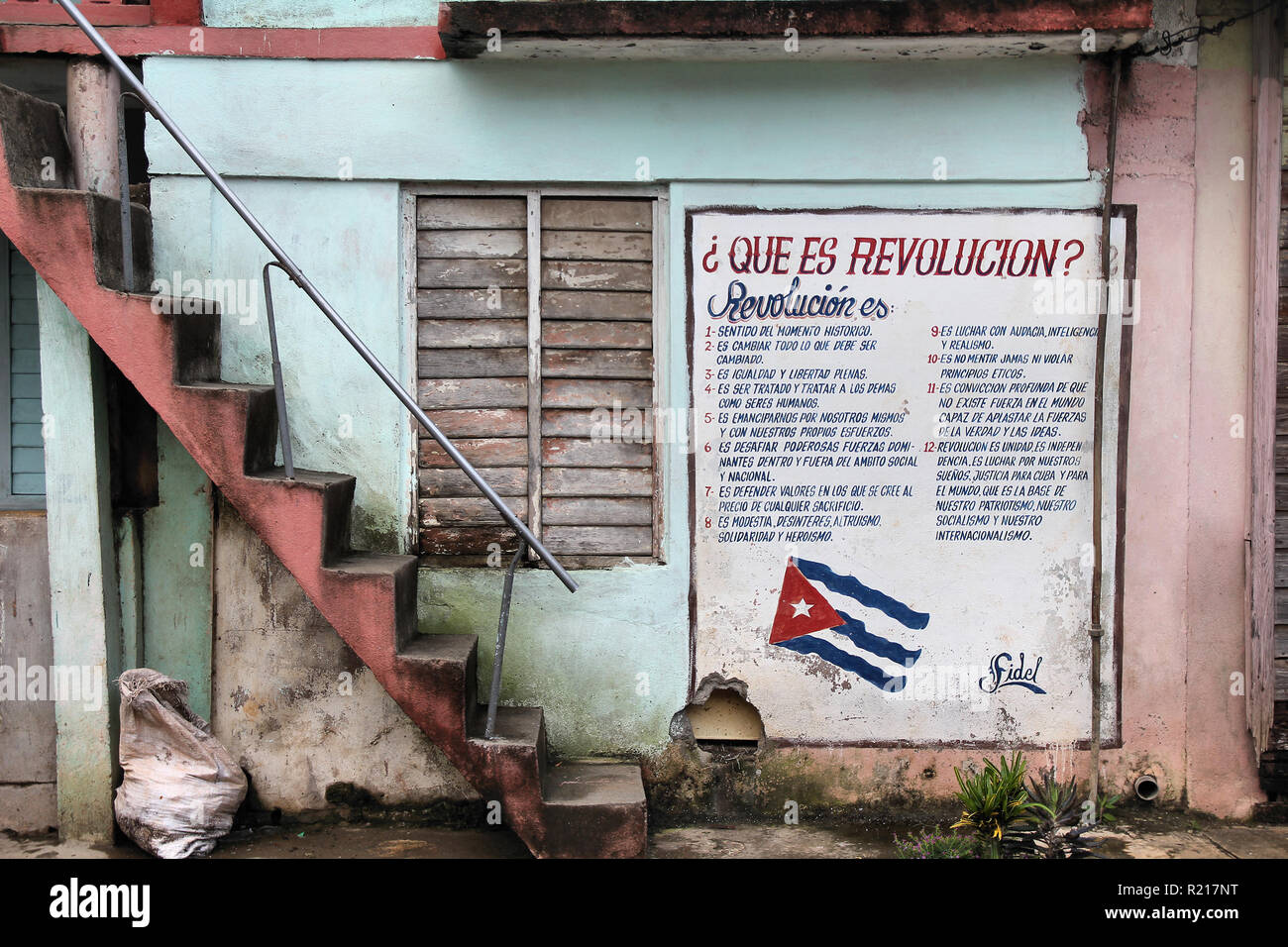 BARACOA, CUBA FEBRUARY 14 Wall mural celebrates Revolution and Socialism on February 14, 2011