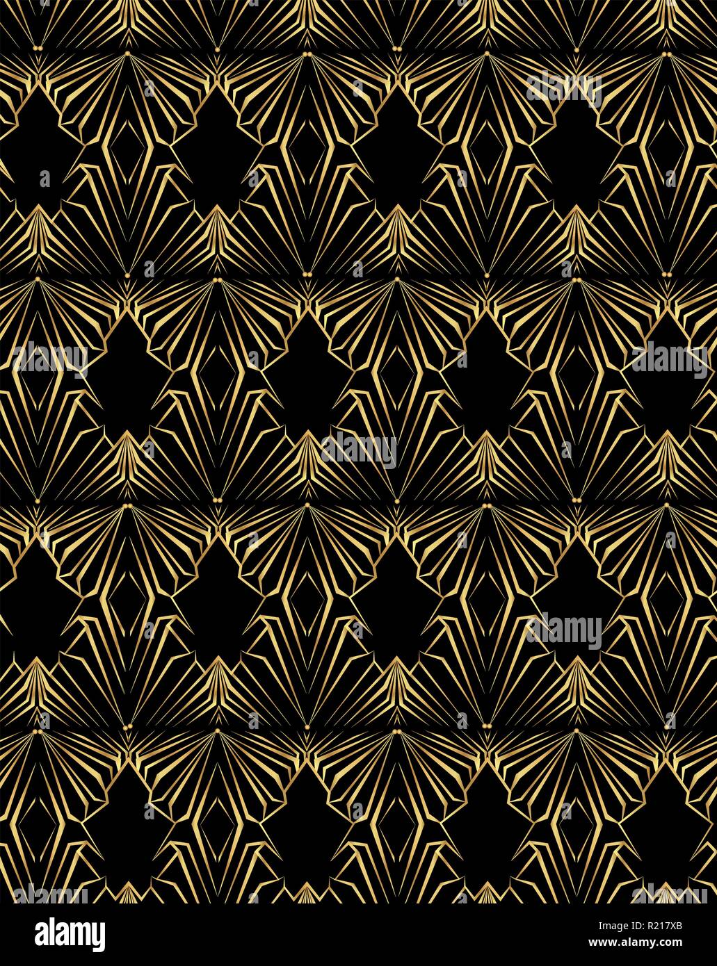 Seamless Art Deco pattern, golden black metal geometric texture with 3d  effect. Neo classical pattern with leafs and lines Forged fencing Stock  Vector Image & Art - Alamy