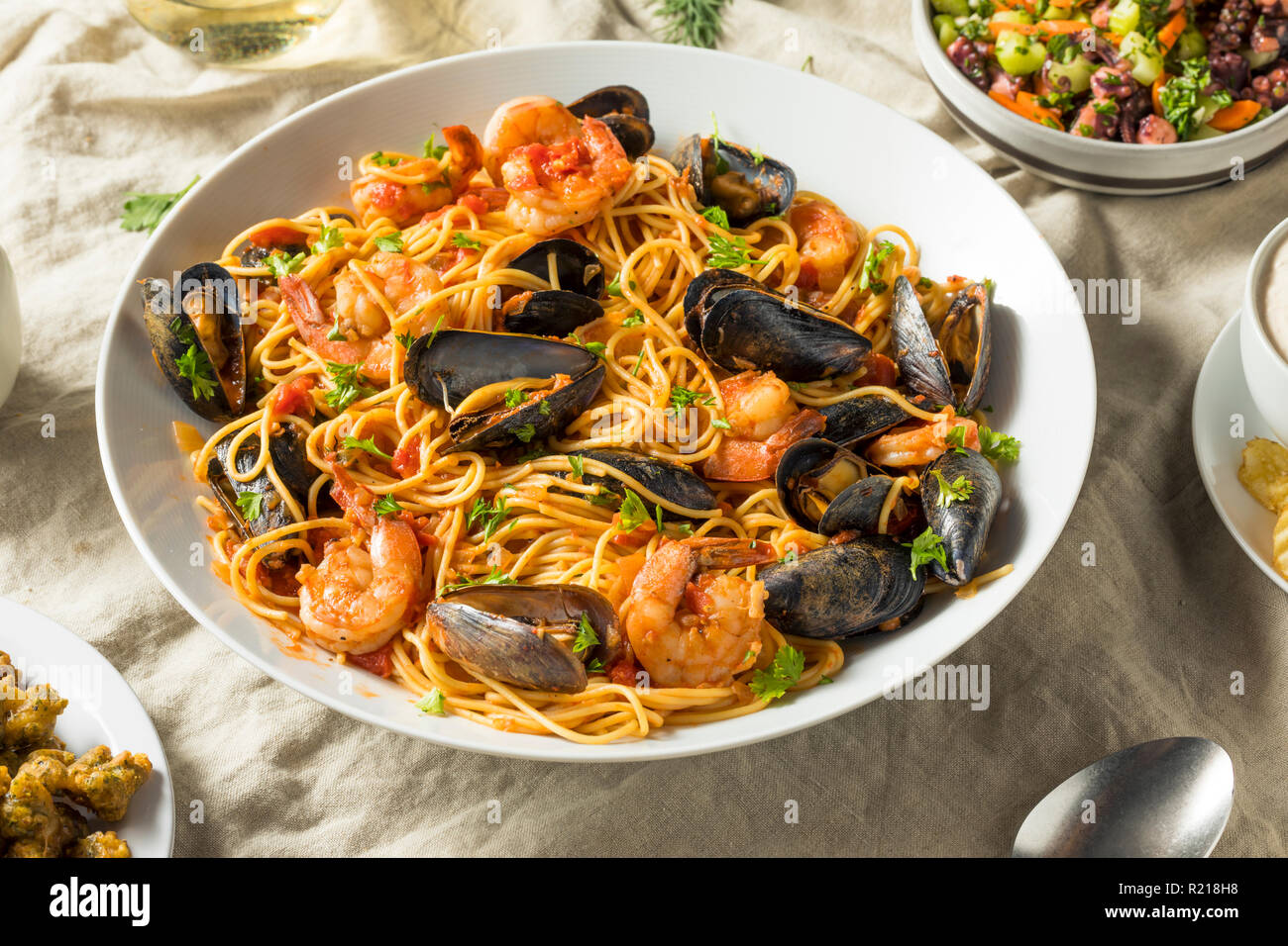 Homemade Italian Seafood Pasta with Mussels and Shrimp Stock Photo Alamy