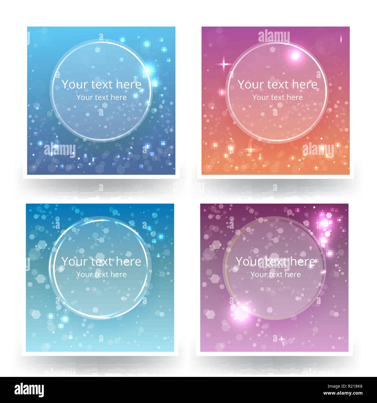 Cute abstrack bokeh backgrounds set, for web or print . Sunset colors blured backs. Stock Vector