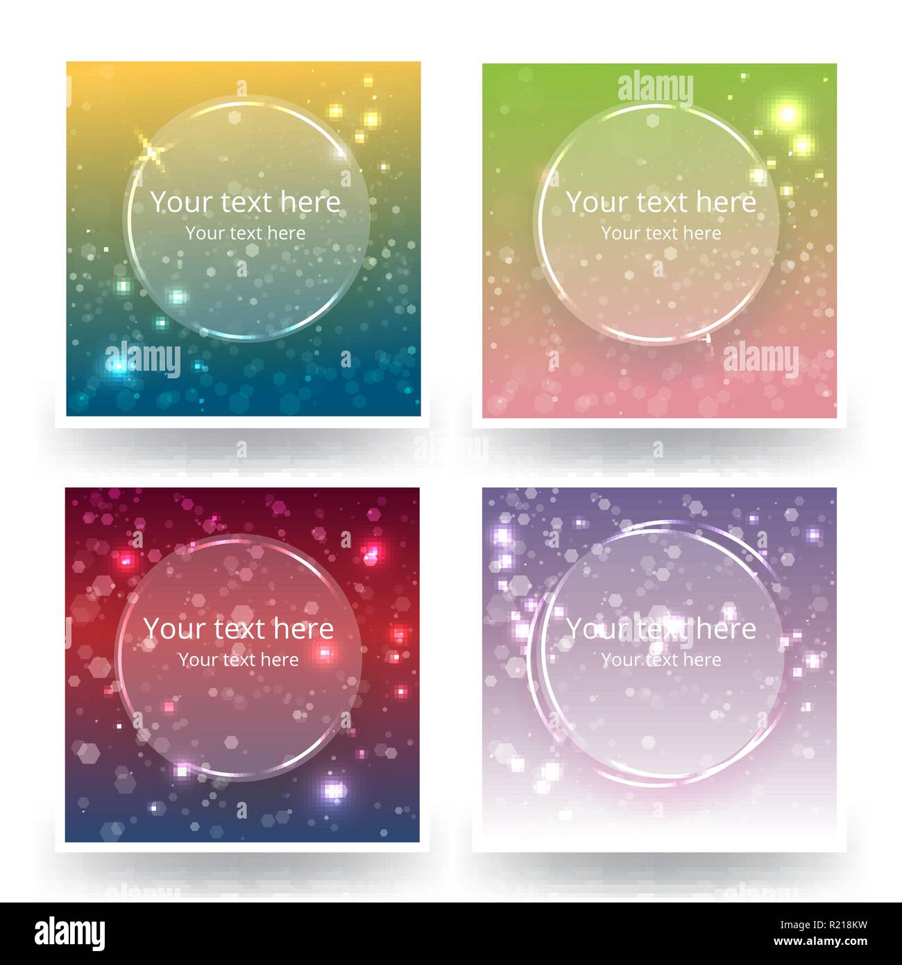 Cute abstrack bokeh backgrounds set, for web or print . Sunset colors blured backs. Stock Vector