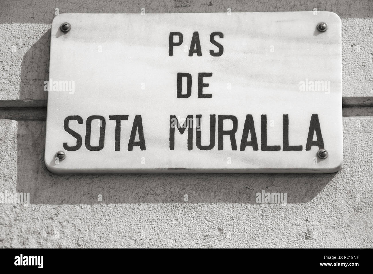 Street sign in Barcelona, Spain. Architecture detail. Stock Photo